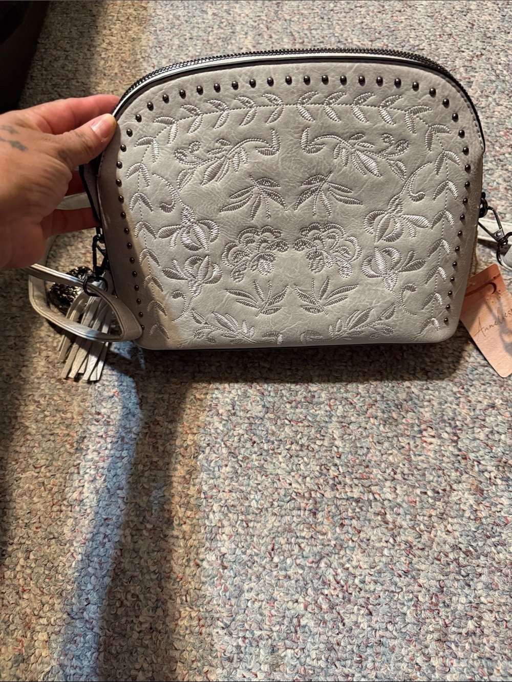 Anastasia Silver Floral Embroidered Crossbody Bag